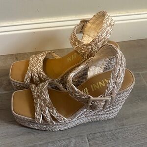Gianni Bini Beige Braided Wedge Sandals